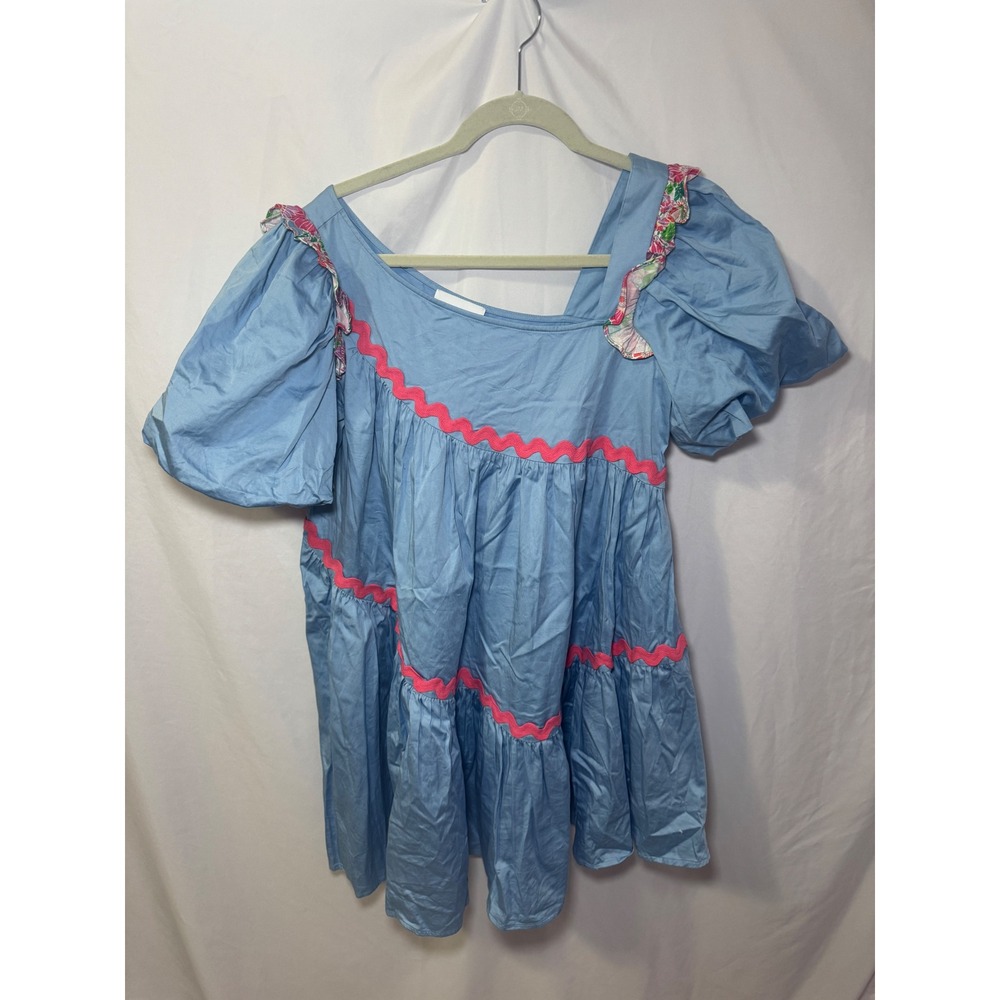 Alden Adair Babydoll Top S Blue Rickrack Tiered Grandmillennial Boutique